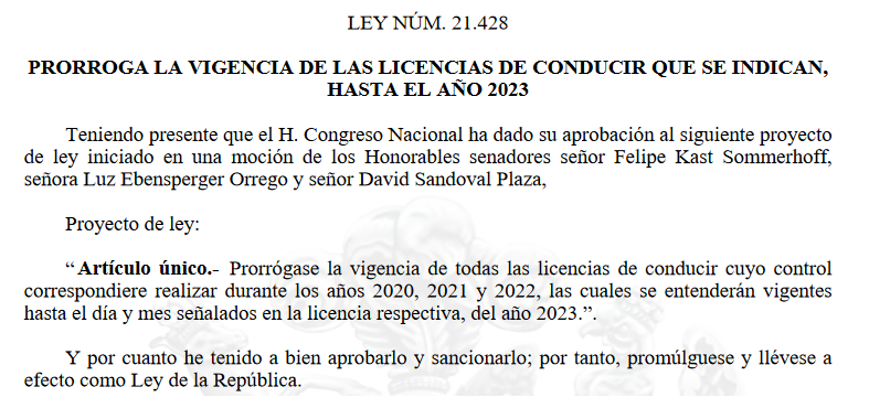 Se Prorrogan Licencias De Conducir: Ley 21428